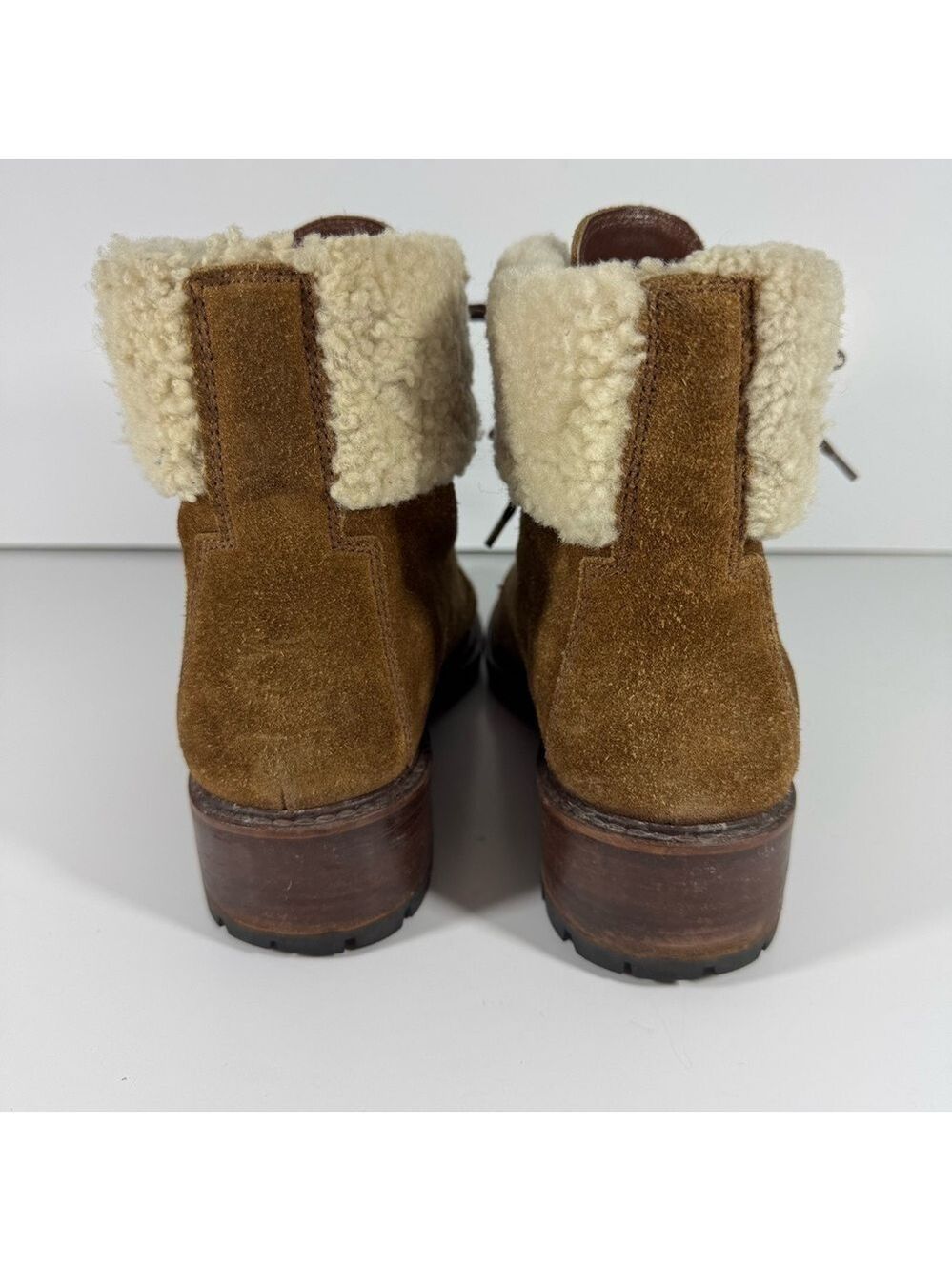 Cole Haan Country Chunky Suede Boots Womens 7.5 Tan Brown Lace Up Heeled Booties - Picture 7 of 12